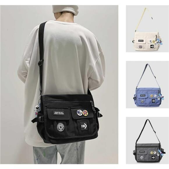 Black crossbody messenger bag waterproof nylon shoulder handbag travel purse - Picture 3 of 7